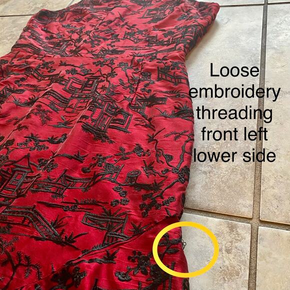 Josie Natori size 10 Silk Pagoda Embroidered Red Black Cheongsam Cocktail Dress - Picture 12 of 15